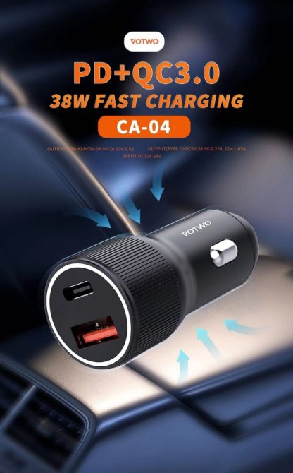 CA-04 PD+QC 3.0 38W Fast Car Charger