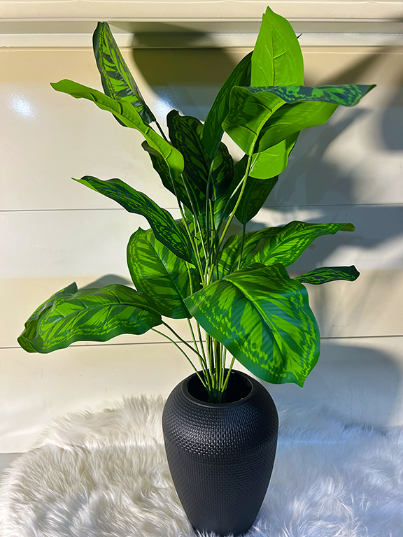 Large Artificial Green Plant in Textured Black Vase