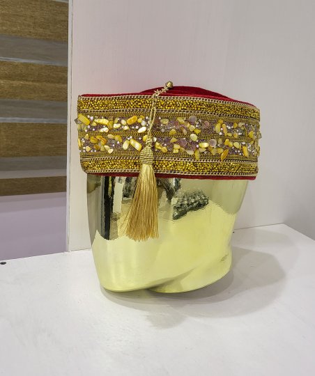 Regal Red Velvet Traditional Hat with Gold Tassel