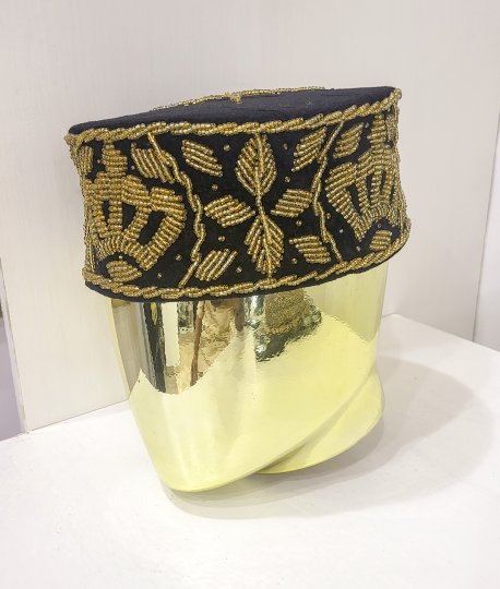 Black Beaded Traditional Hat with Gold Embroidery
