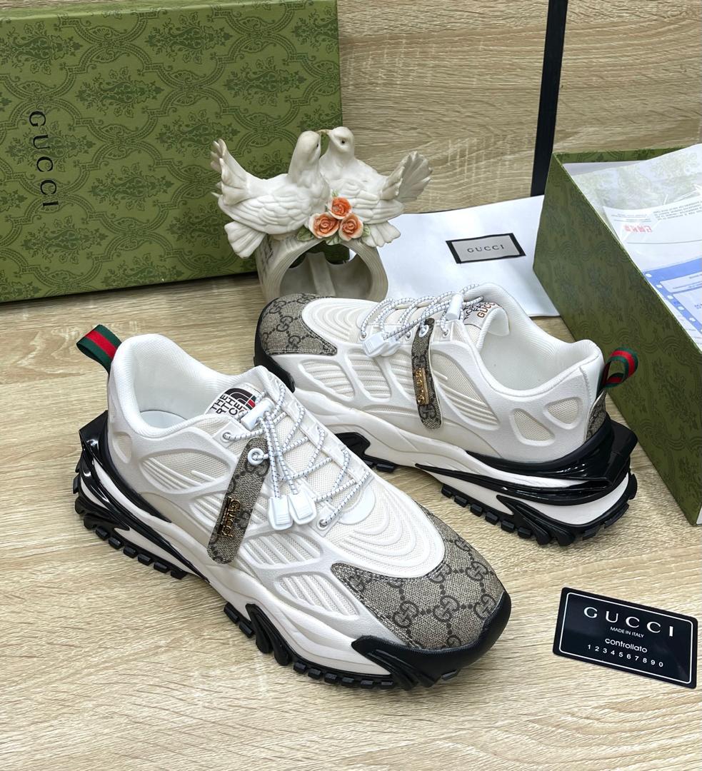 Gucci White Monogram Sneakers with Snake Detail