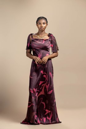 Lerie Slip Dress in Purple Albasa Print