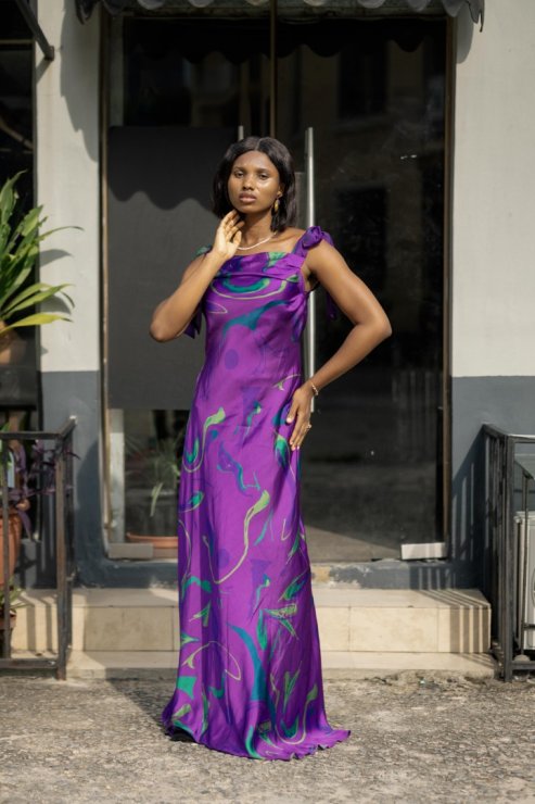 Lerie Slip Dress in Purple Albasa Print