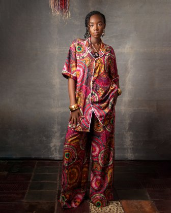 Red silk lounge wear set