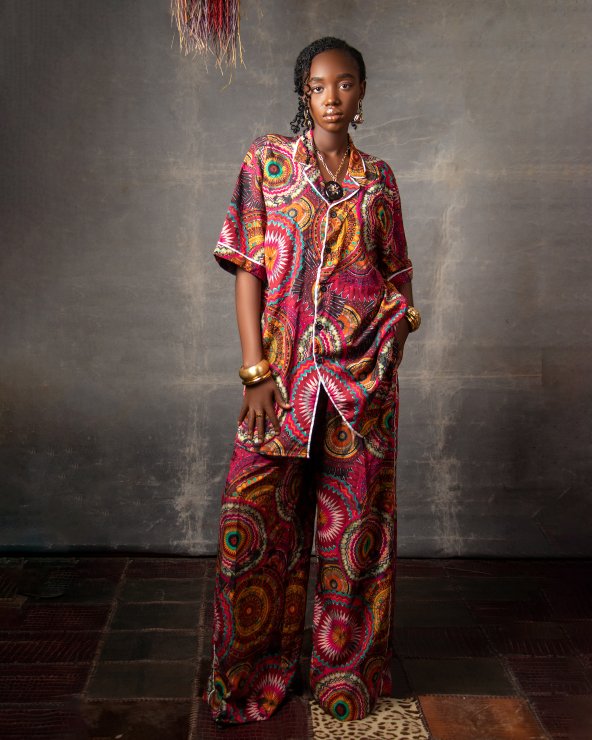 Red silk lounge wear set